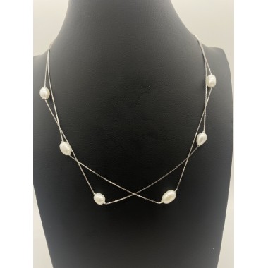 DOUBLE SILVER PEARL NECKLACE